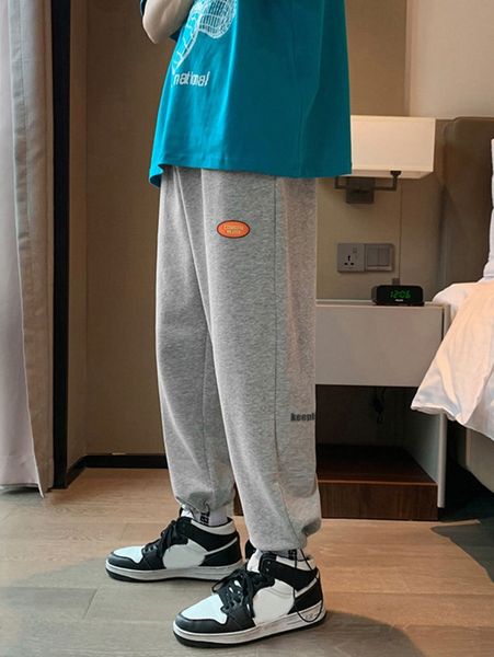 

men patched drawstring hem sweatpants i3ws#, Black