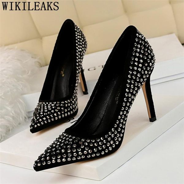 

party shoes rhinestone heels stiletto pointed rystal extreme high valentine women pumps ladies dress, Black