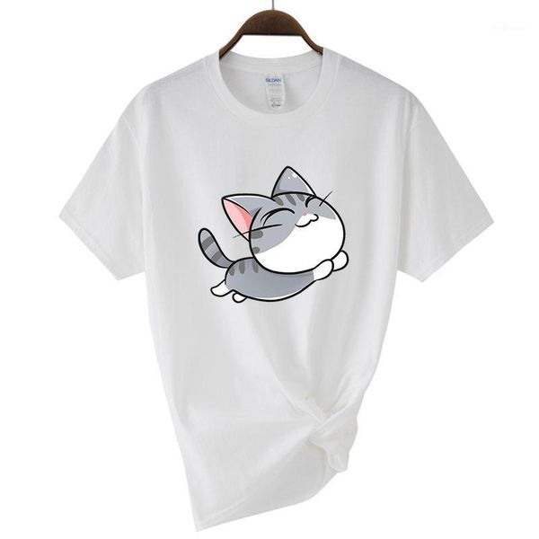 

women's t-shirt summer cotton casual cute cat is print graphic tee fashion shirt short sleeve harajuku clothes, White
