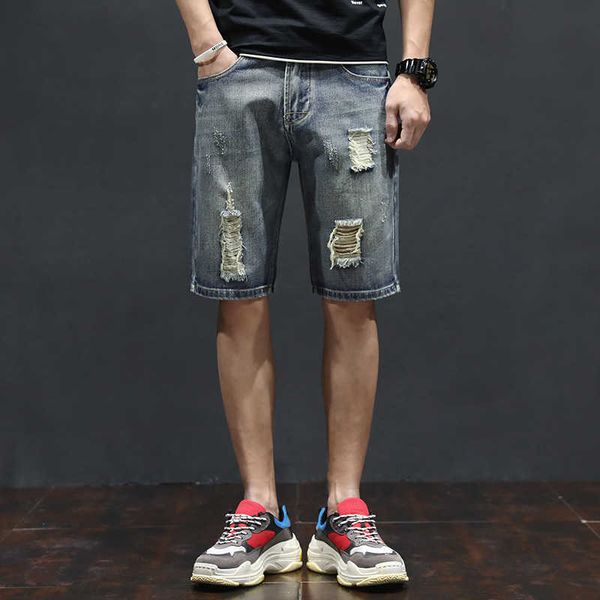 

men's shorts men thin holes jeans summer blue denim male cotton straight fit jean solid casual size 36 vae1, White;black