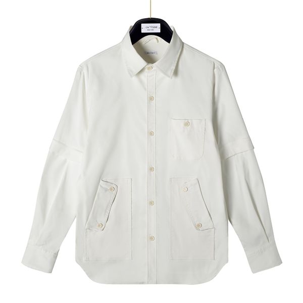 

tb new solid color shirt and women's same zipper split two sleeve detachable casual coat, White;black