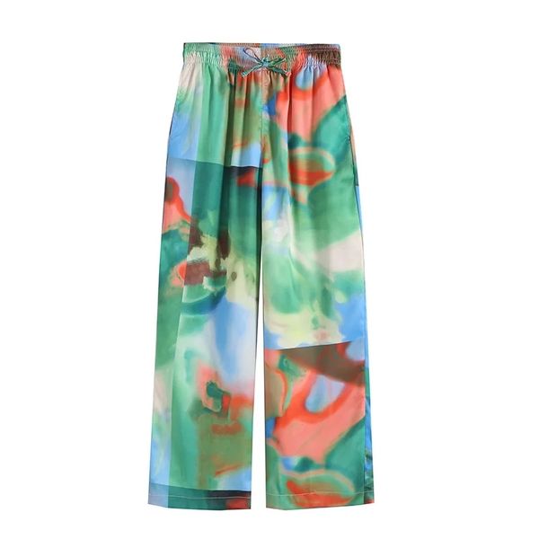 

women ink stain printed women elastic waist pants spring autumn lace up loose summer wide leg trousers summer chic 210521, Black;white