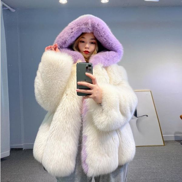 

women's fur & faux fursarcar 2021 fashion whole skin winter jacket natural coat with hood color mixing thick warm real, Black