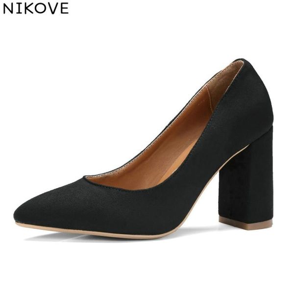 

high heels women pumps flock pointed toe square heel shoes simple fashion dating/work / wedding size 34-43 dress, Black