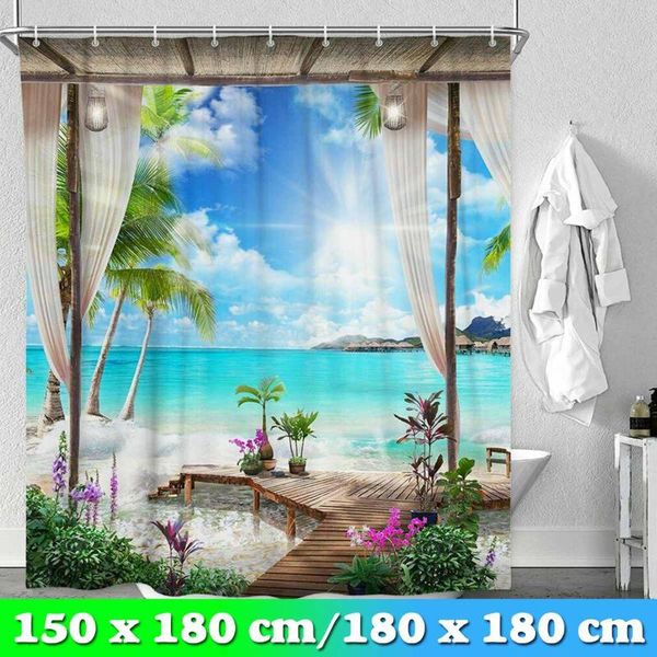 

mediterranean sea gulf style printing shower curtain waterproof polyester non-slip home bathroom decor with hooks curtains