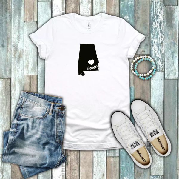 

Alabama Heart Of Dixie Home State Pride Silhouette 100% Cotton White T-shirt, White;black