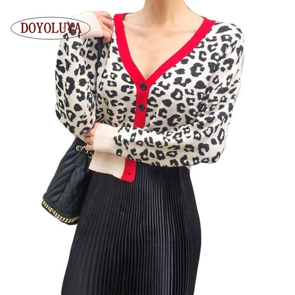 

women's sweaters [doyoluya] knitted cardigan fashion fall 2021 women leopard dot printing open stitch winter autumn wear, White;black