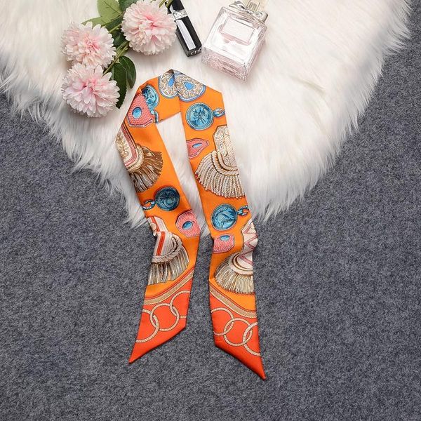 

scarves brand horse print bag strap scarf 2021 womens silk fashion head headwear long accessories ribbon pareo, Blue;gray