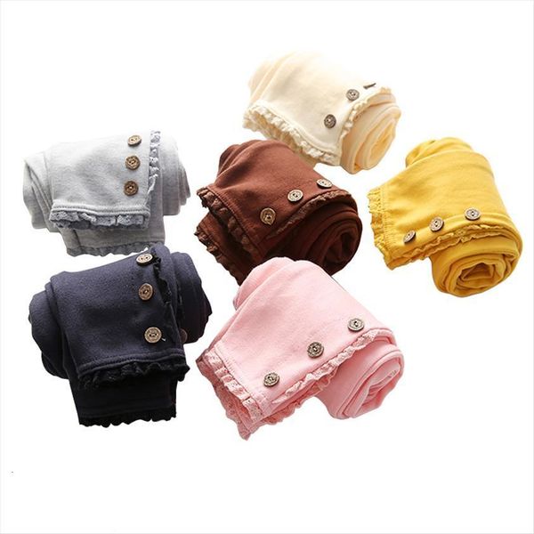 

korean winter autumn baby girls kids pure color 3 buttons legging childrens clothing lace cotton trousers dance pants, Blue