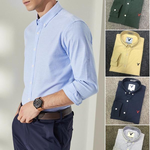 

men's casual shirts homme usa eagle oxford 100% cotton camisa masculina men long sleeve fashion hombre top, White;black
