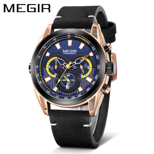

wristwatches megir 2021 leather calendar fashion luminous men's sport watch waterproof chronograph watches quartz relogio masculino 213, Slivery;brown