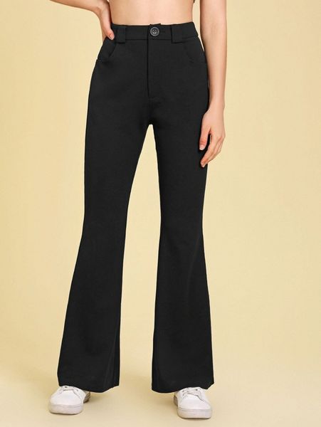 

solid flare leg pants q622#, Black;white