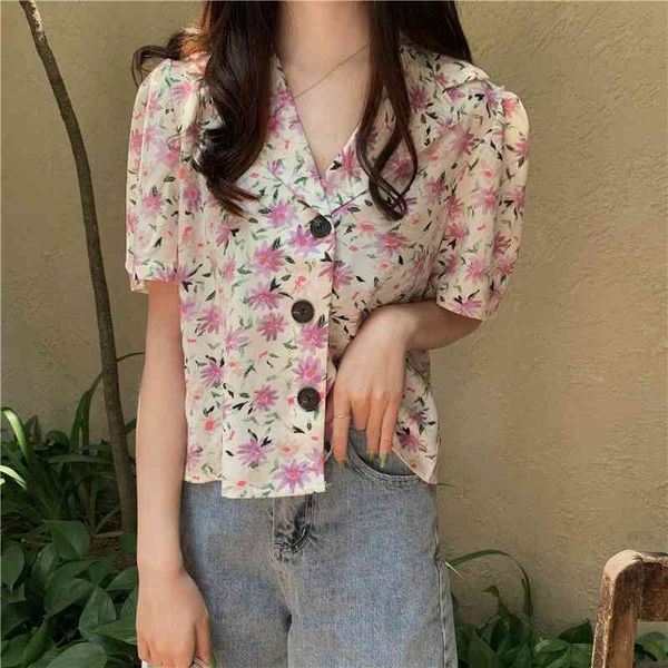 

women's blouses & shirts summer notched floral vintage elegant all-match ladies shirt new fashion casual slim gentle short-sleeved, White