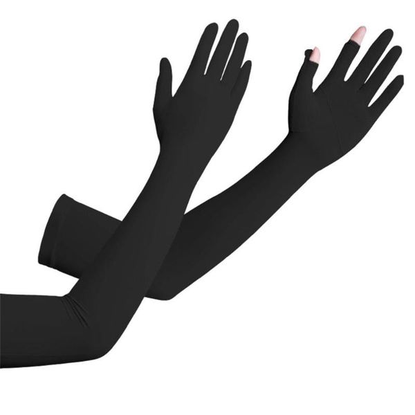 

cycling gloves 1 pair open fingered sunscreen summer ice silk outdoor non-slip breathable long sunshade sleeves, Black