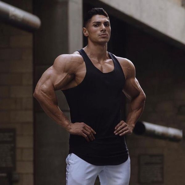 

new plain cotton bodybuilding sleeveless shirts gym tank men fitness mens singlets street workout vest fitness clothes 210421, White;black