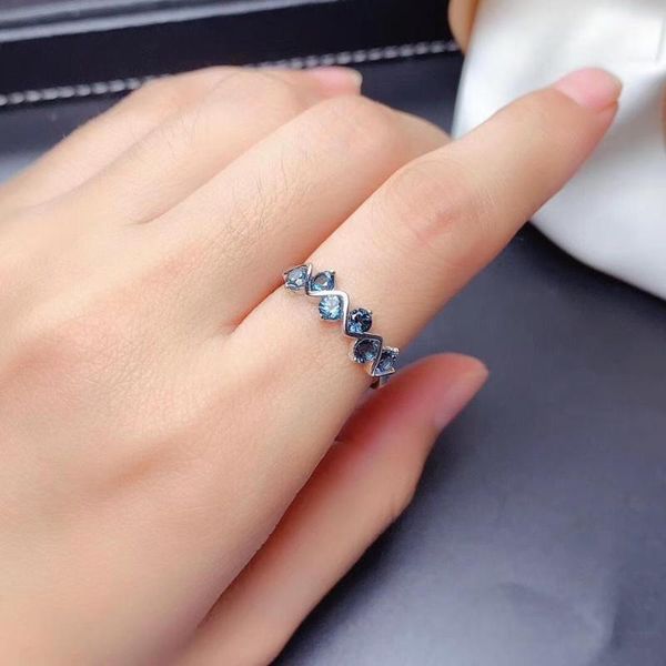

cluster rings mdina heartfelt style ring natural london blue z s925 sterling silver simple gemstone jewelry lady, Golden;silver