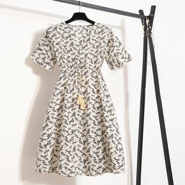 

casual dresses dressÂ womenÂ summer v-neck french lace up floral print short sleeves slim butterfiy sleeve midi dress robe longue femme ete 20, Black;gray