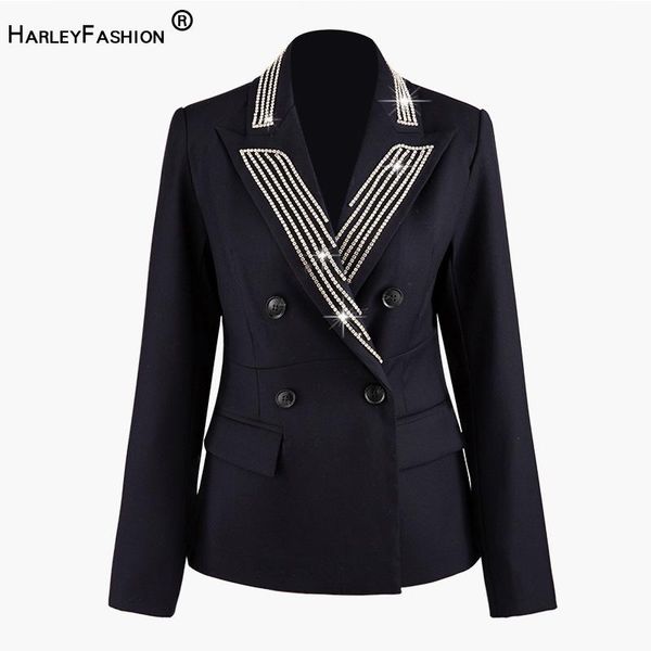 

women's suits & blazers harleyfashion classic design european quality diamonds solid blazer beading casual bling jacket fitness, White;black