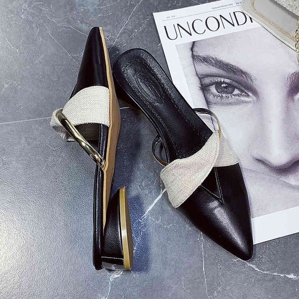 

80% off shoes point-toe sandals for women new summer chunky heel slippers wearing low-heeled shoes, Black