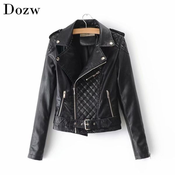 

fashion women pu faux leather jacket ladies chic short bomber high street slim coat vintage female zipper s coats 210515, Black