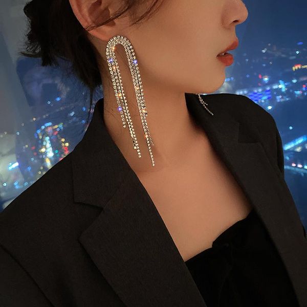 

dangle & chandelier 2021 fashion crystal drop earrings long tassel luxury geometric earring for female, Silver