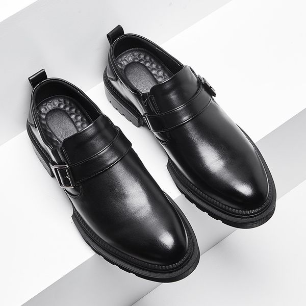 

spring men's pointed busins shoes formal leather cover feet british trend buckle 5207, Black