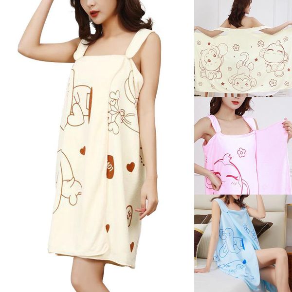 

women's bath towel quick drying wearable cartoon printing microfiber clothes bathroom
