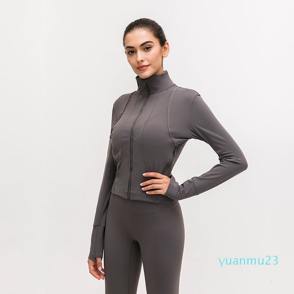 

front zipper splice running jacket women sport coat long sleeve yoga jacket elastic slim yoga women sport shirt, White;red