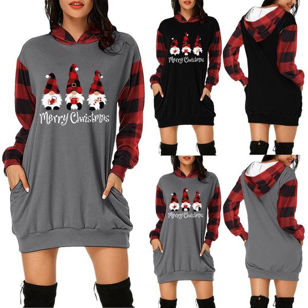

casual dresses christmas dress women fashion hoodie bag hip pocket elk print vestidos invierno 2021 mujer, Black;gray