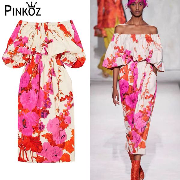 

slash neck red flowe printed strawstring high waist pencil dress midi women dresses celebrity runway designer vestidos 210421, White