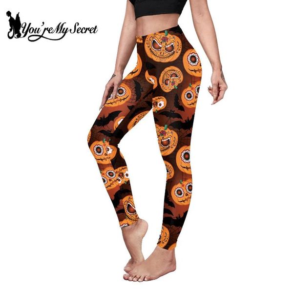

women's leggings [you're my secret]ghost pumpkin palm skull print workout pants halloween for women trouser high waist, Black