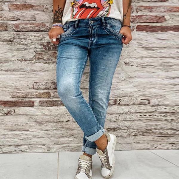 

women's jeans retro loose denim pants 2021 washed white wide leg street fashion mom's autumn and winter, Blue