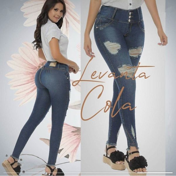 

jeans 2021 women's high waisted elastic perforated lace denim pants, Blue