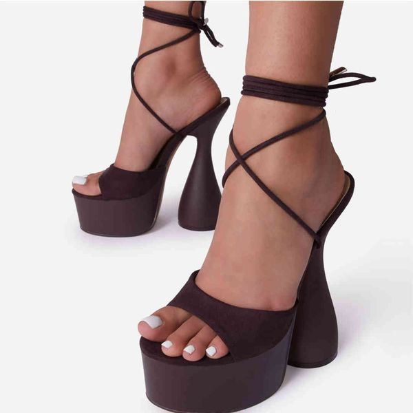 

slippers perixir design women sandals strange style thick heel platform footwear open toe ankle strap fashion party dance lady shoes zkw7, Black