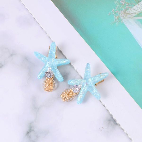 

2pcs pearl hair clip diamond fringe barrettes for lady girl decoration (blue) clips