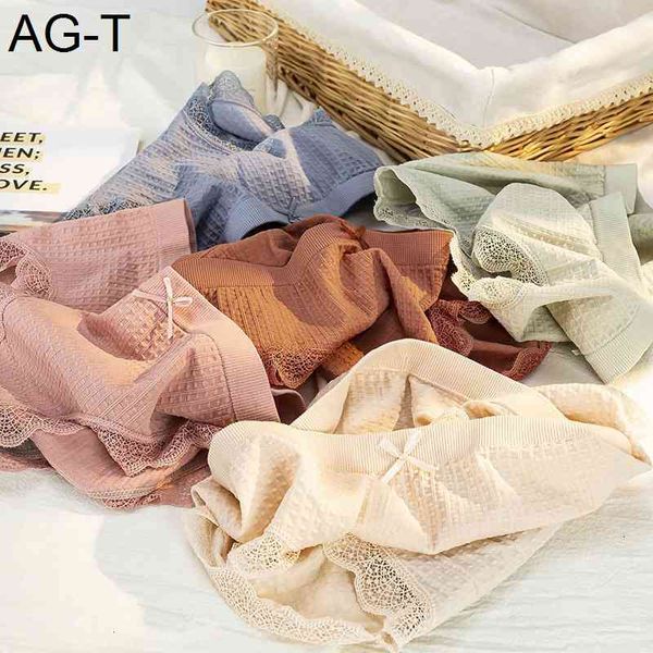 

summer graphene underwear cotton crotch breathable middle waist girls lace women's triangle pants, Black;pink