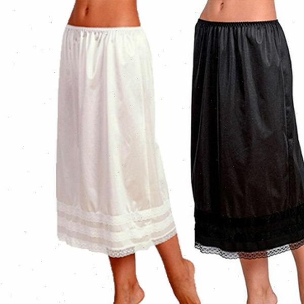 

women skirt fashion womens elastic waist slip ladies lace long underskirt petticoat extender gonne white skirts l 3xl, Black