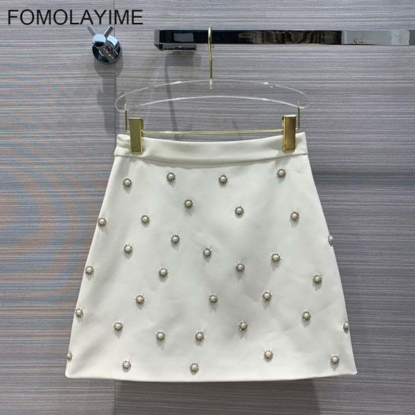 

skirts spring summer 2021 luxury designer crystal and pearl a-line short skirt for women, Black