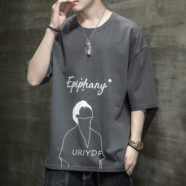 

men's t shirts short sleeve summer 2021 loose 5-sleeve fashion brand youth wear, White;black