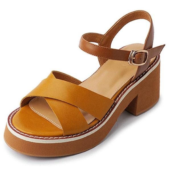 

vintage women sandals 2021 summer platform genuine leather chunky heels pumps est retro office lady shoes woman dress, Black