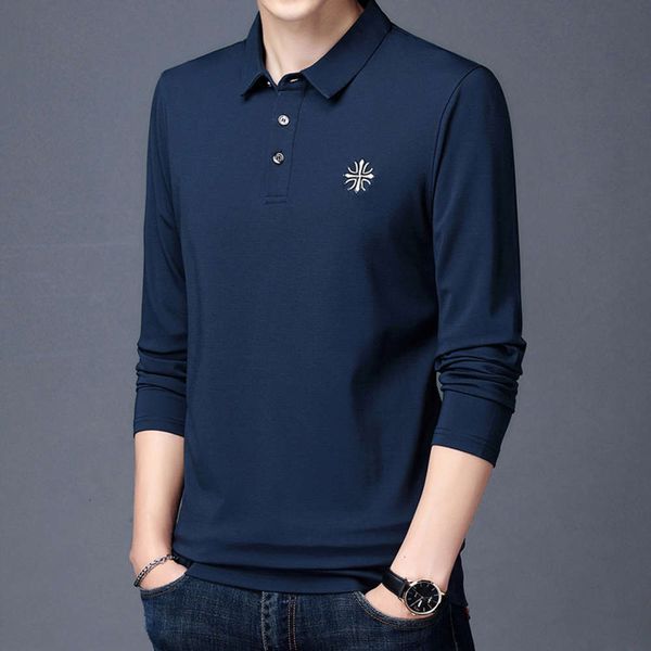 

men's t-shirts solid color long sleeve lapel spring and autumn men's business t-shirt, White;black