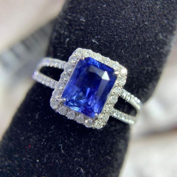 

cluster rings y401 fine jewelry sapphire ring natural 1.75ct unheat blue gemstone pure 18 k gold for women diamonds, Golden;silver
