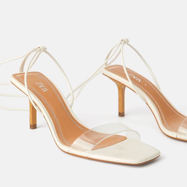 

2021 womens shoes summer nude wooden high heels pvc womens lace-up heel, Black