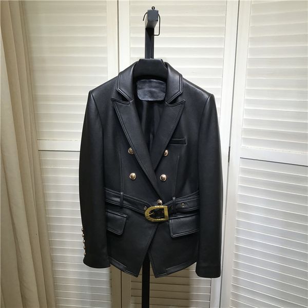 

women's jackets europe female designer leather belt blazers genuine jacket c391, Black;brown