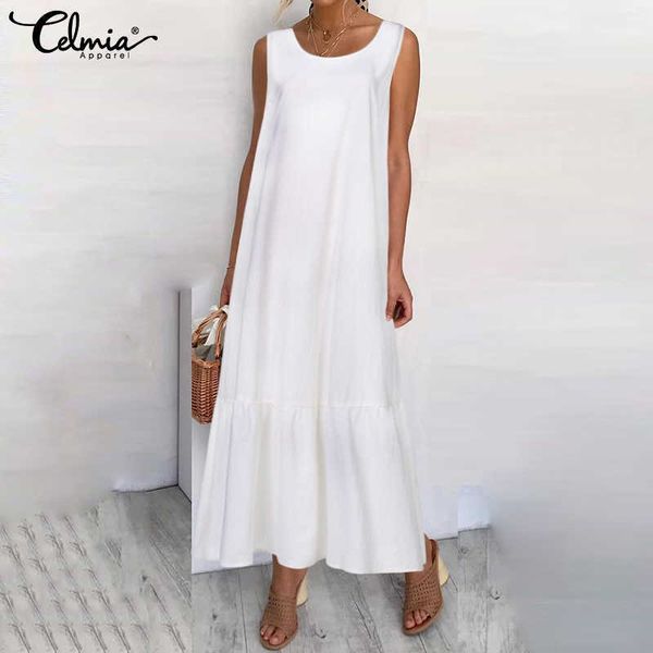 

celmia women maxi long dress fashion summer sundress vintage cotton ruffles casual loose sleeveless party vestidos y1006, Black;gray