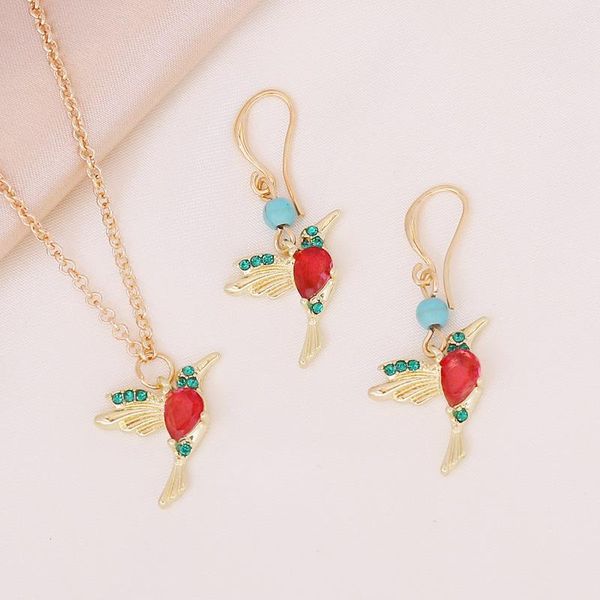 

earrings & necklace cute hummingbird dangle and set flying little bird charm chain drop jewelry for women teen girls, Silver