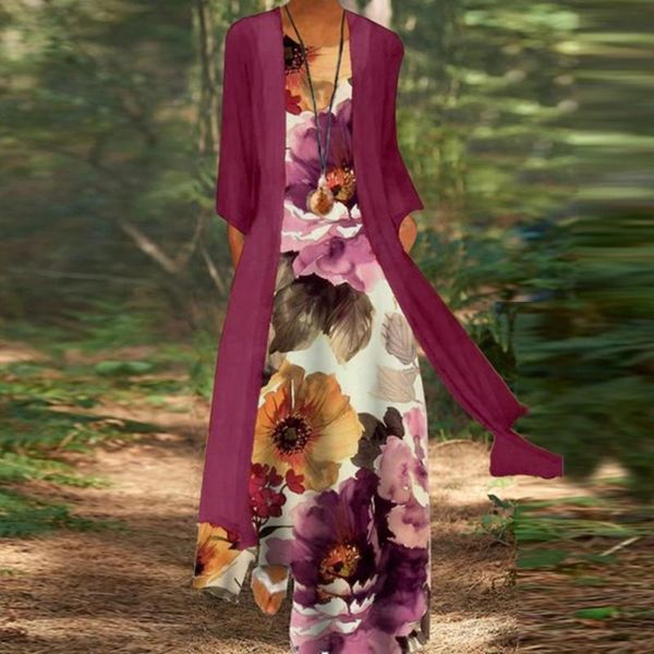

casual dresses women cardigan dress spring summer suit female fashion loose printed short-sleeved 2pcs lady outfits, Black;gray