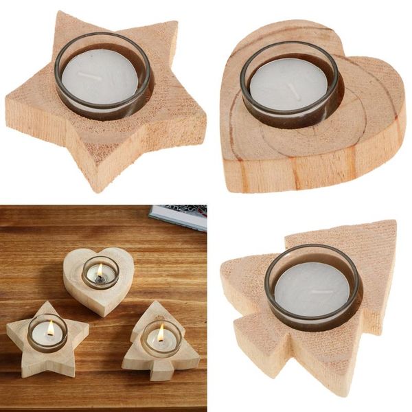 

3pcs solid wood decor candle holder candlestick tea light holidays holders