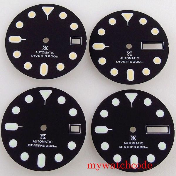 

repair tools & kits 28.5mm black watch dial for nh35 nh36a automatic movement green luminous with date window parts