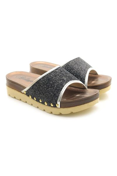 

lady silvery anatomical daily women slippers, Black